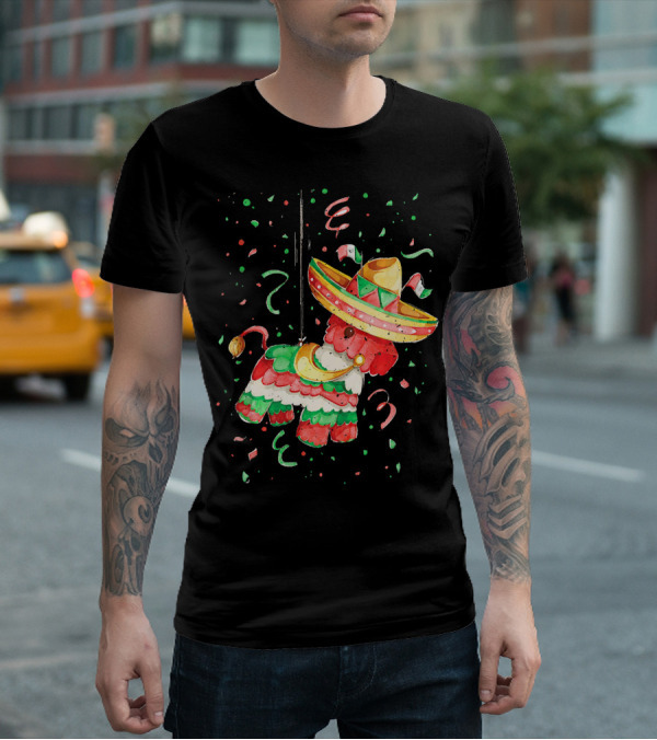 Happy 5th May Feliz Cinco De Mayo Mexica Piñata Sombrero Celebration Confetti T-Shirt