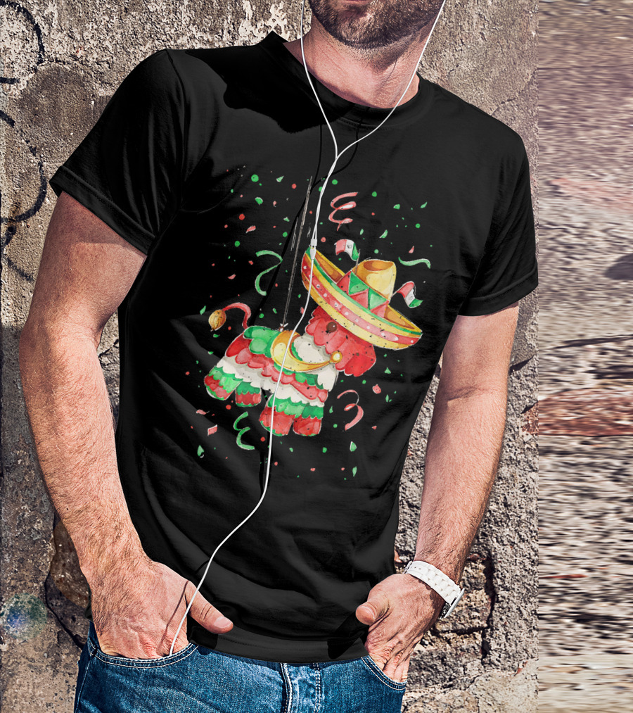 Happy 5th May Feliz Cinco De Mayo Mexica Piñata Sombrero Celebration Confetti T-Shirt