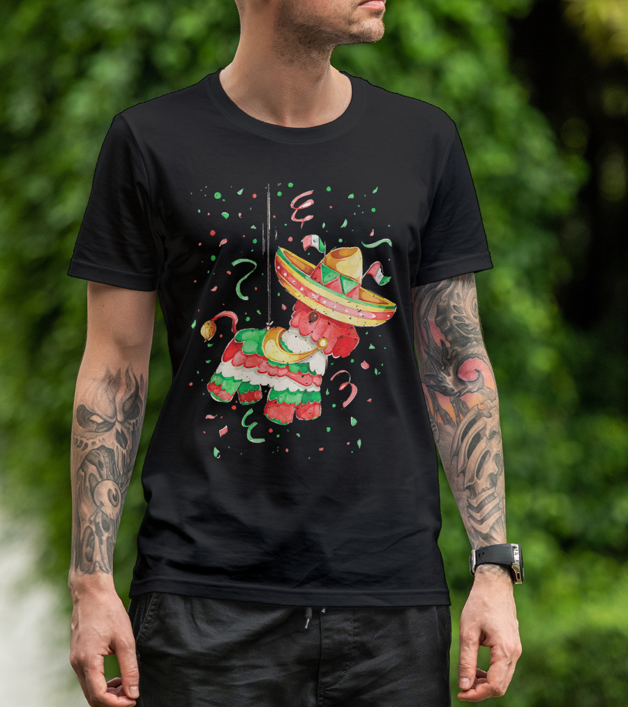 Happy 5th May Feliz Cinco De Mayo Mexica Piñata Sombrero Celebration Confetti T-Shirt