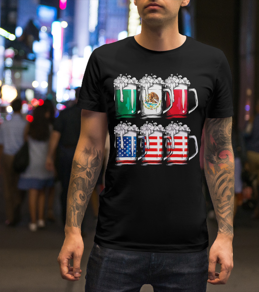 Cinco De Mayo Beer Mexican American Flag Mugs T-Shirt