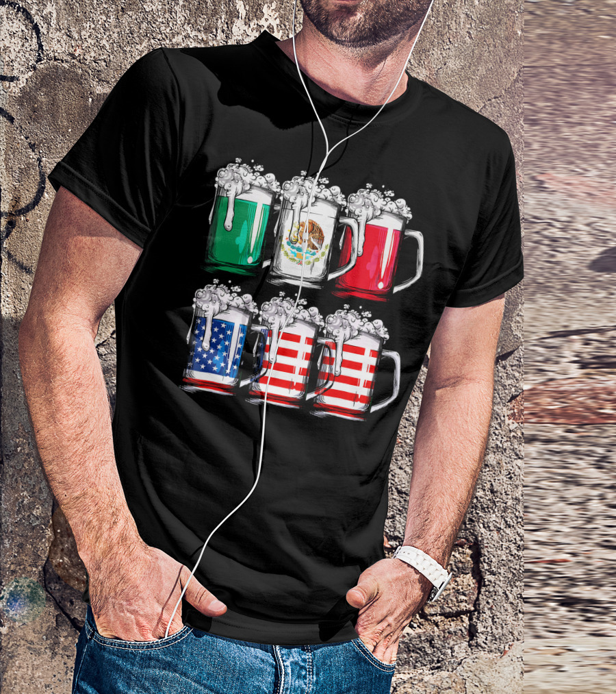 Cinco De Mayo Beer Mexican American Flag Mugs T-Shirt