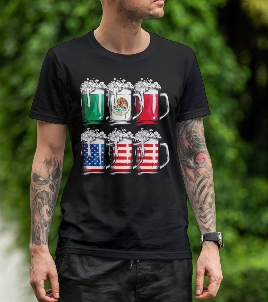 Cinco De Mayo Beer Mexican American Flag Mugs T-Shirt