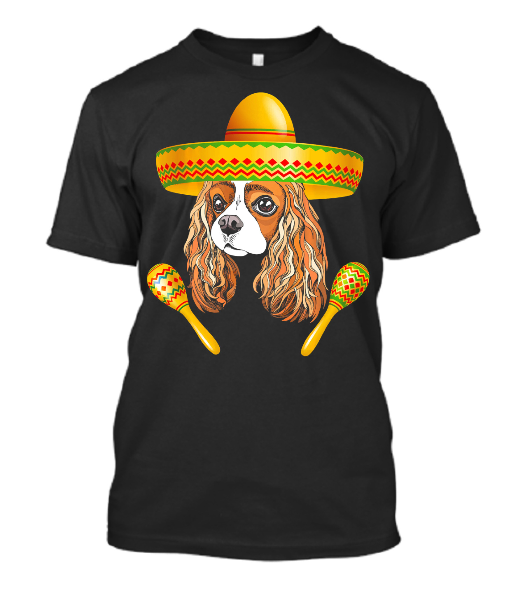 Cinco De Mayo Cavalier Dog Sombrero Maracas T-Shirt
