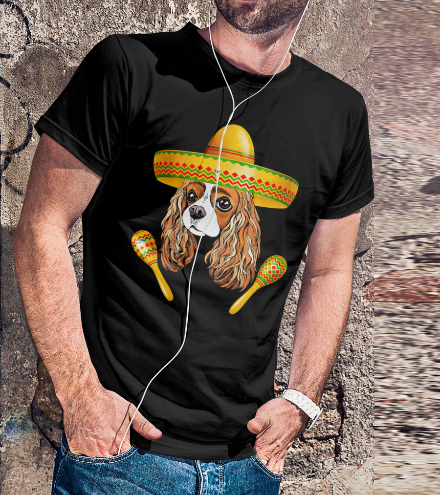 Cinco De Mayo Cavalier Dog Sombrero Maracas T-Shirt
