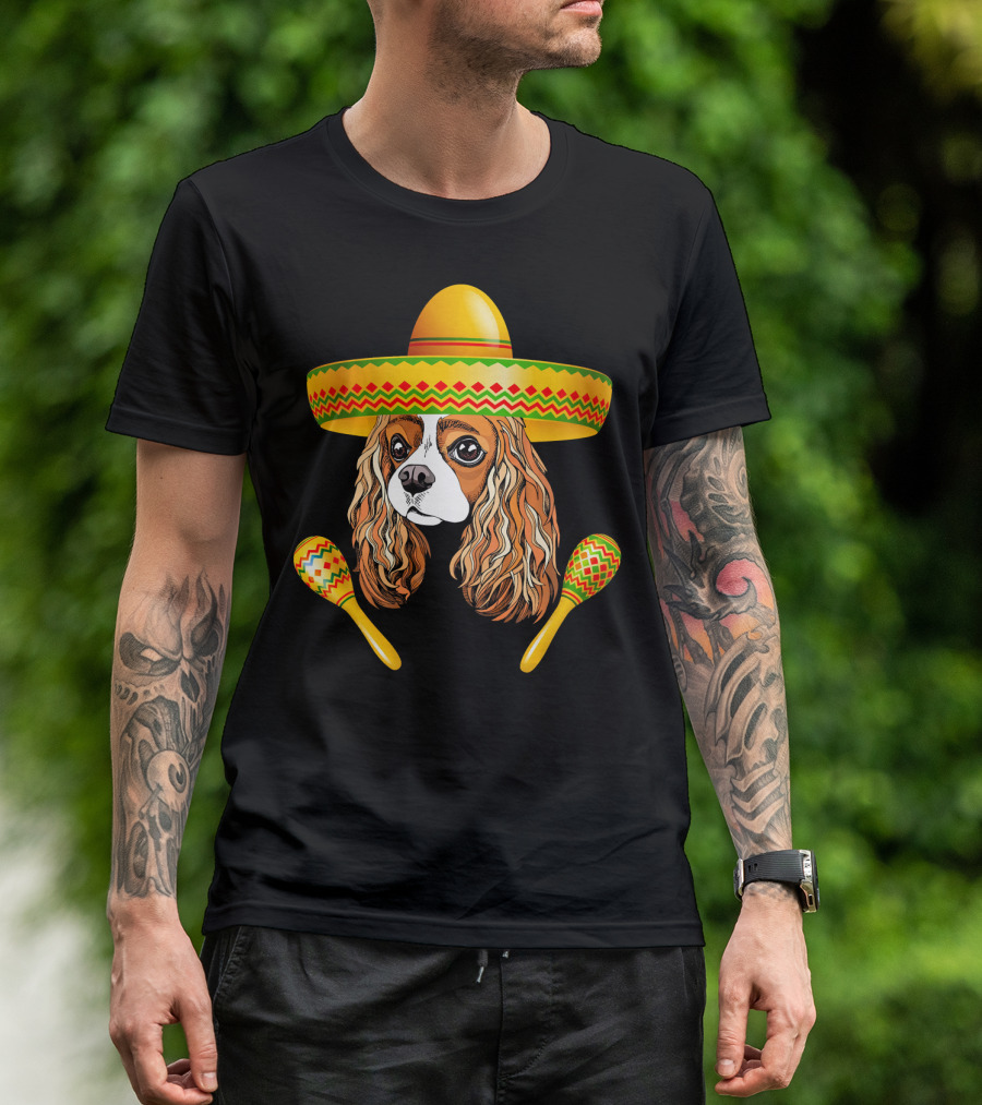 Cinco De Mayo Cavalier Dog Sombrero Maracas T-Shirt