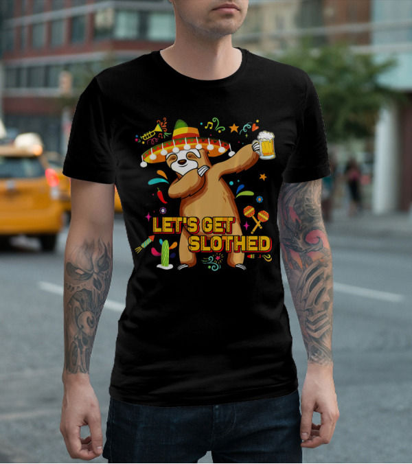 Vintage Let's Get Slothed Cinco De Mayo Sloth Sombrero Beer Party T-Shirt