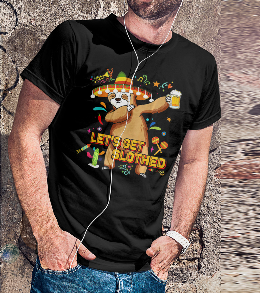 Vintage Let's Get Slothed Cinco De Mayo Sloth Sombrero Beer Party T-Shirt