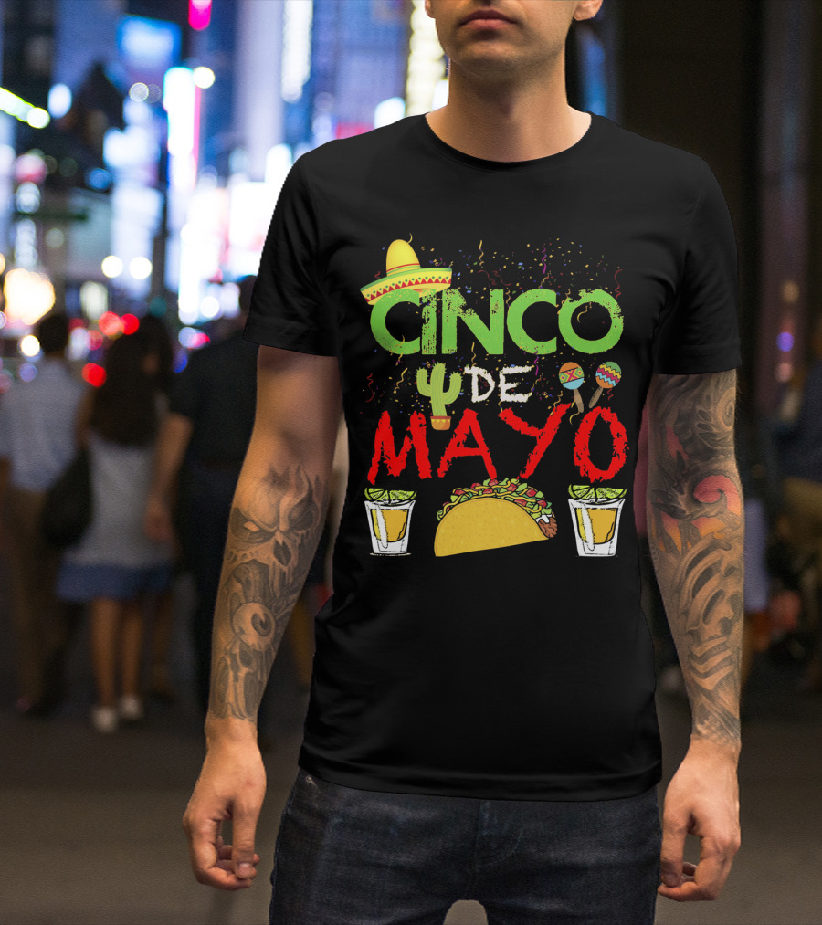 Cinco De Mayo Sombrero Maracas Taco Cactus Drinks Fiesta T-Shirt