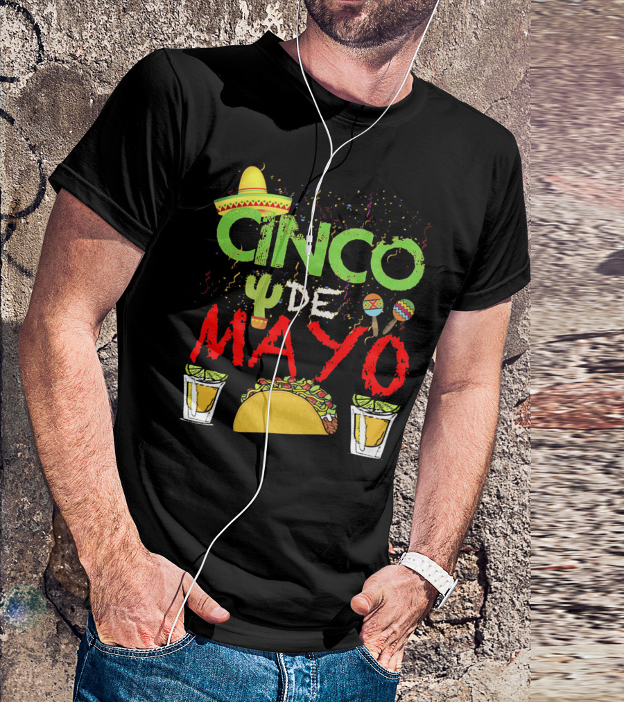 Cinco De Mayo Sombrero Maracas Taco Cactus Drinks Fiesta T-Shirt