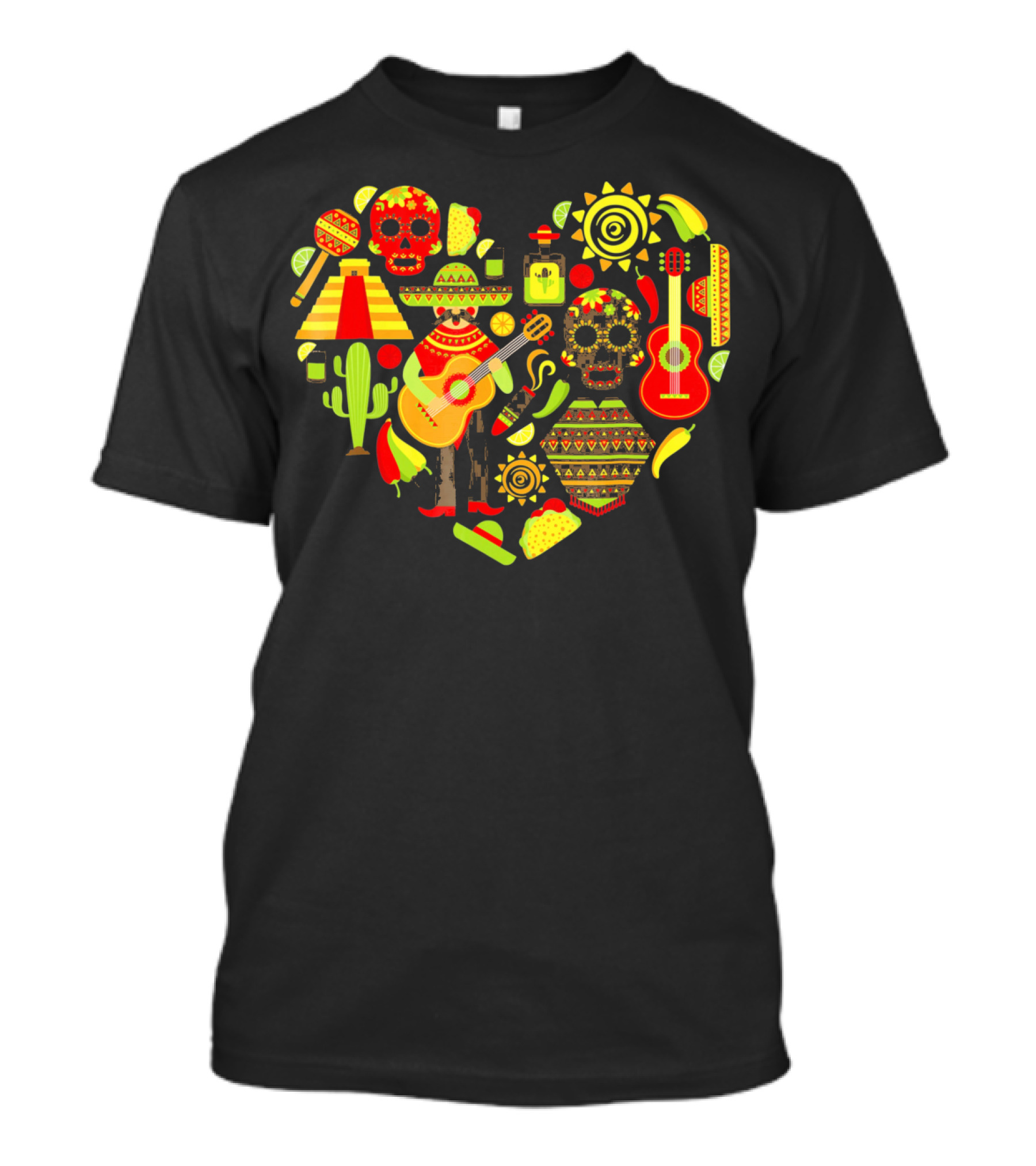 Cinco De Mayo Love Skull Guitar Cactus Sombrero Heart T-Shirt