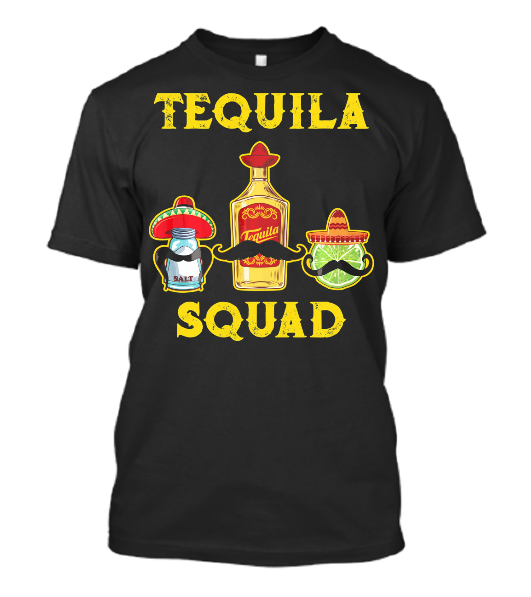 Tequila Squad Salt Lime Mustache Sombrero Cinco De Mayo T-Shirt