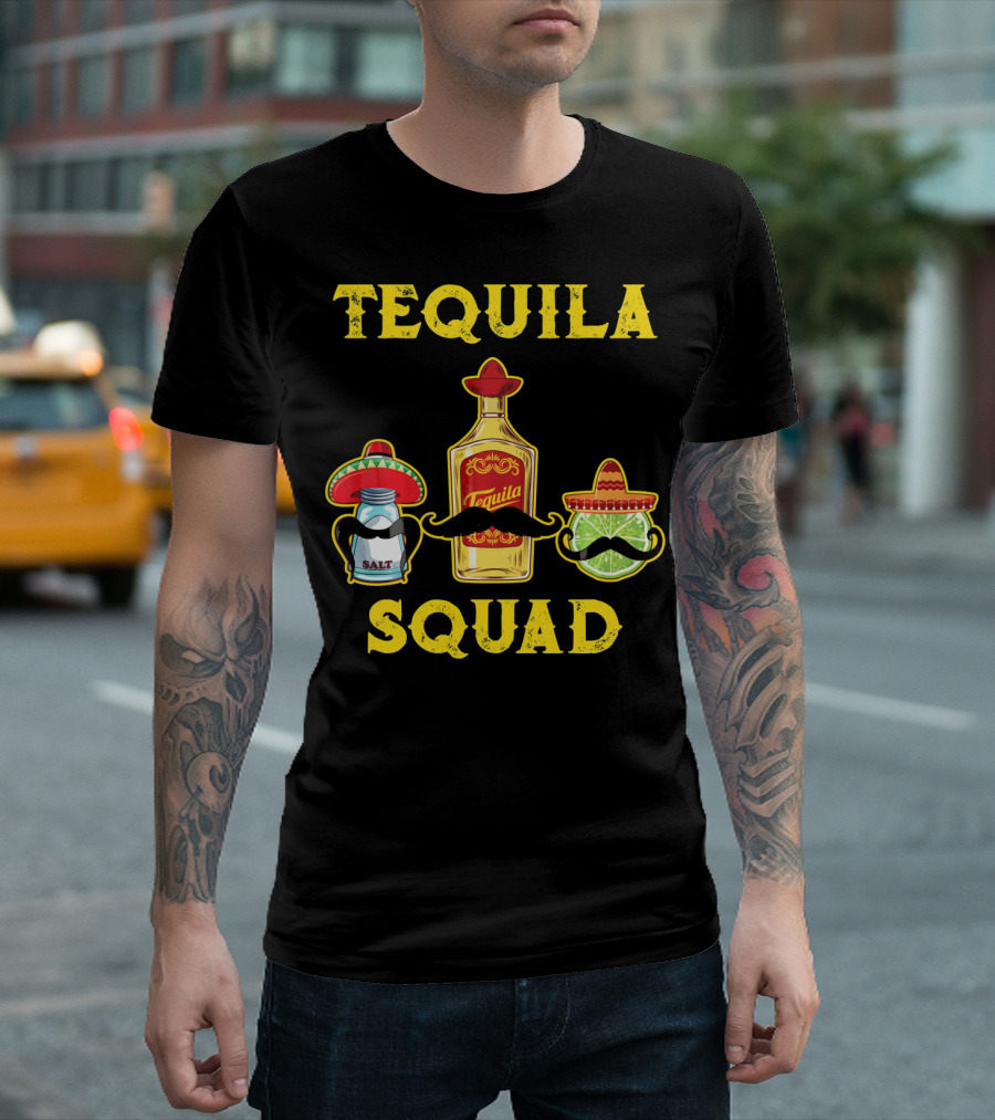 Tequila Squad Salt Lime Mustache Sombrero Cinco De Mayo T-Shirt