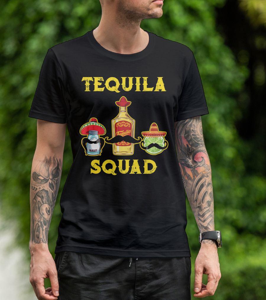 Tequila Squad Salt Lime Mustache Sombrero Cinco De Mayo T-Shirt