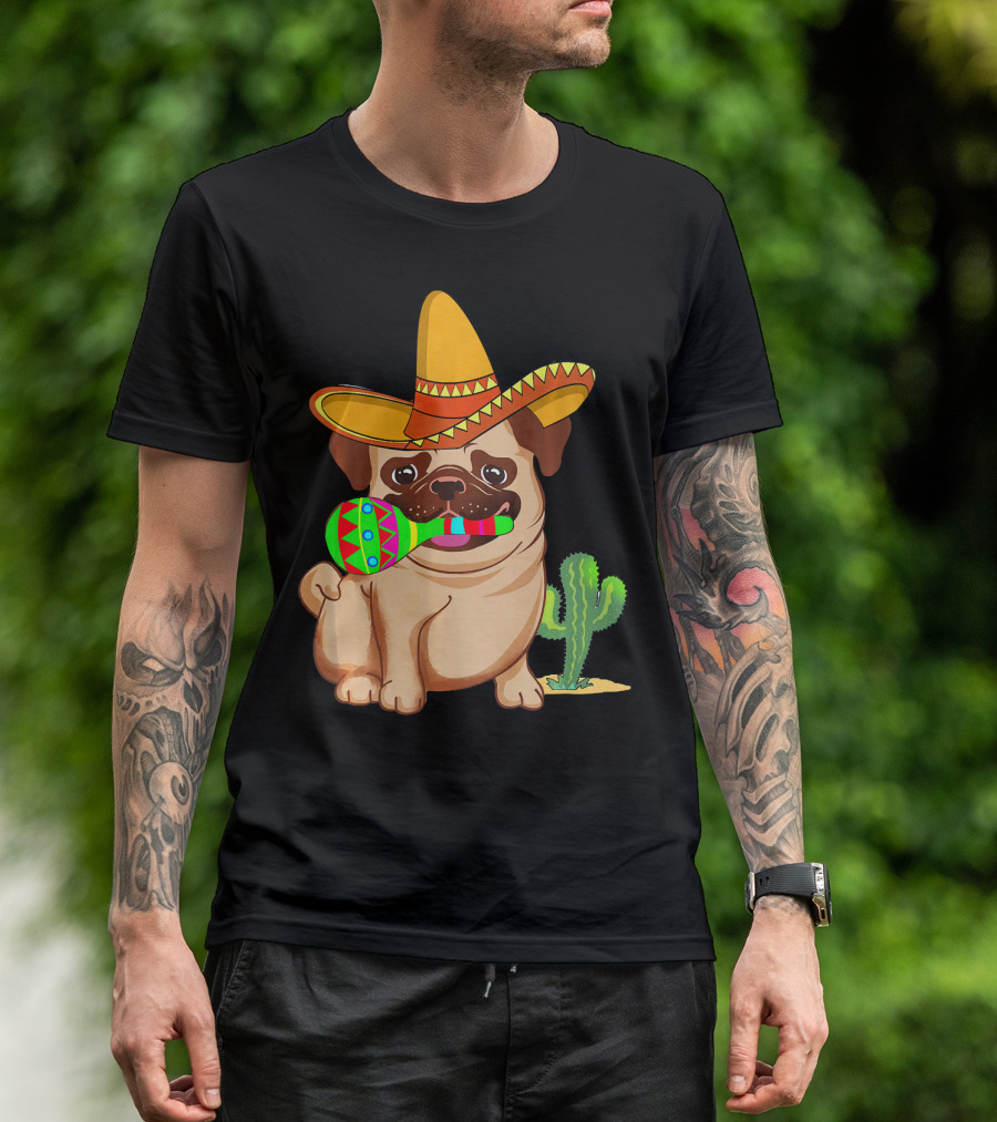 Pug Dog In Sombrero With Maracas For Cinco De Mayo 5th Of May T-Shirt