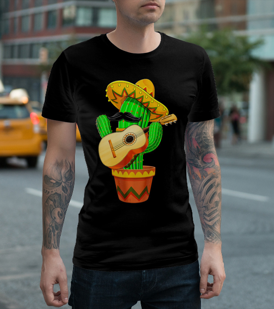 Cinco De Mayo Cactus With Sombrero And Guitar T-Shirt