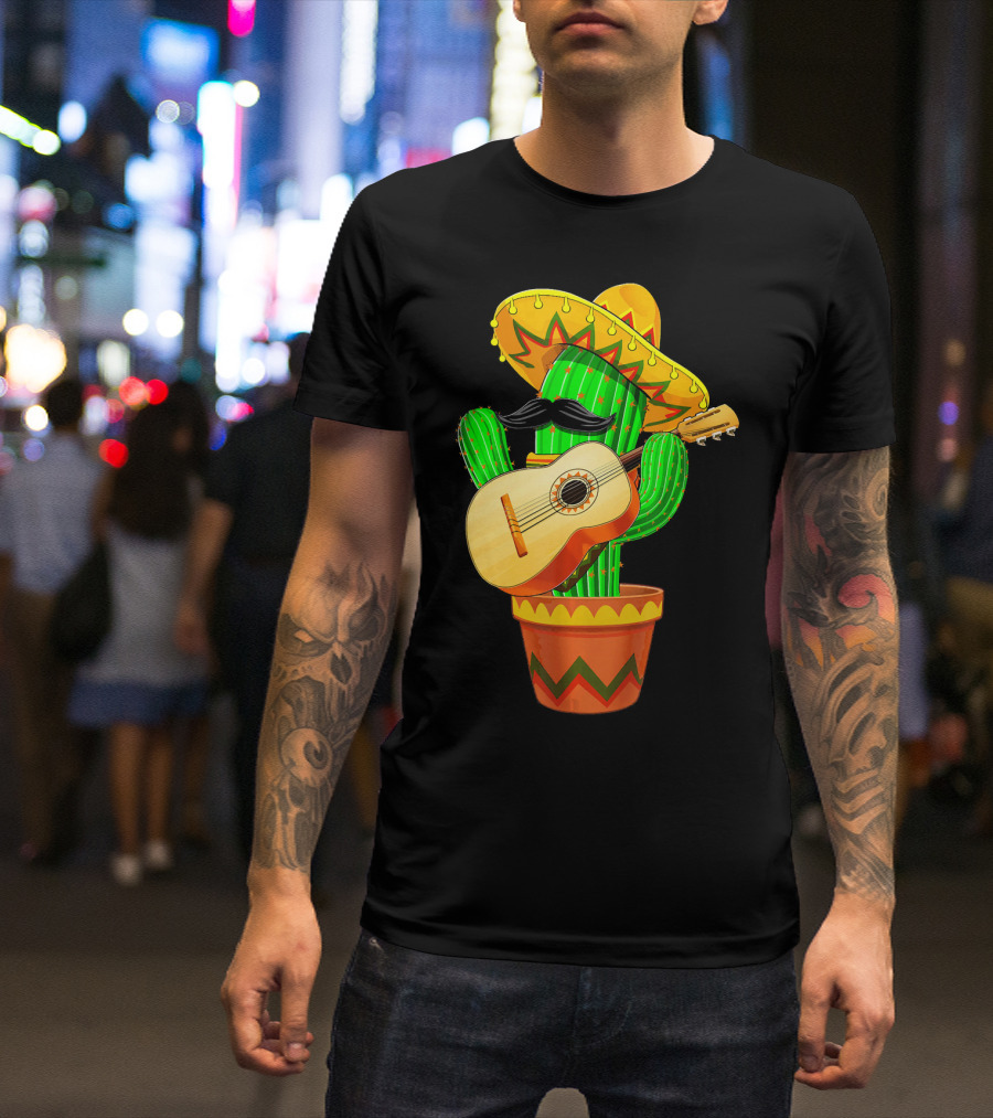 Cinco De Mayo Cactus With Sombrero And Guitar T-Shirt