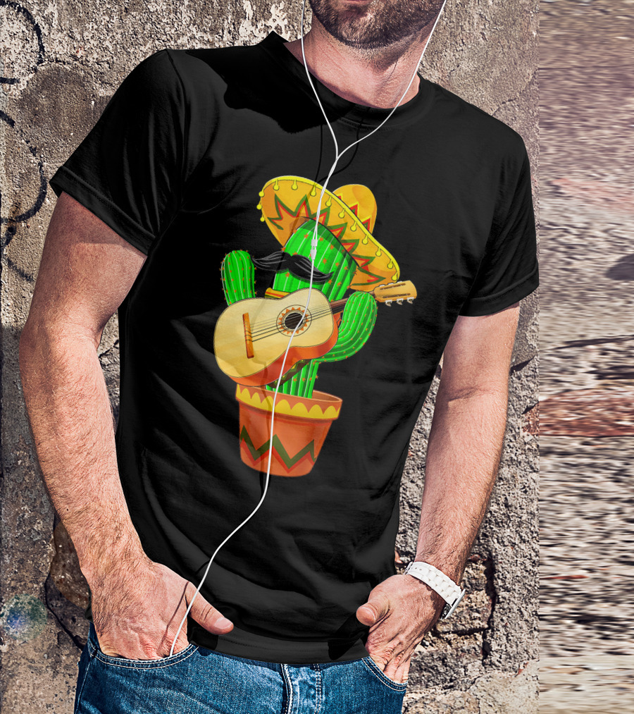 Cinco De Mayo Cactus With Sombrero And Guitar T-Shirt
