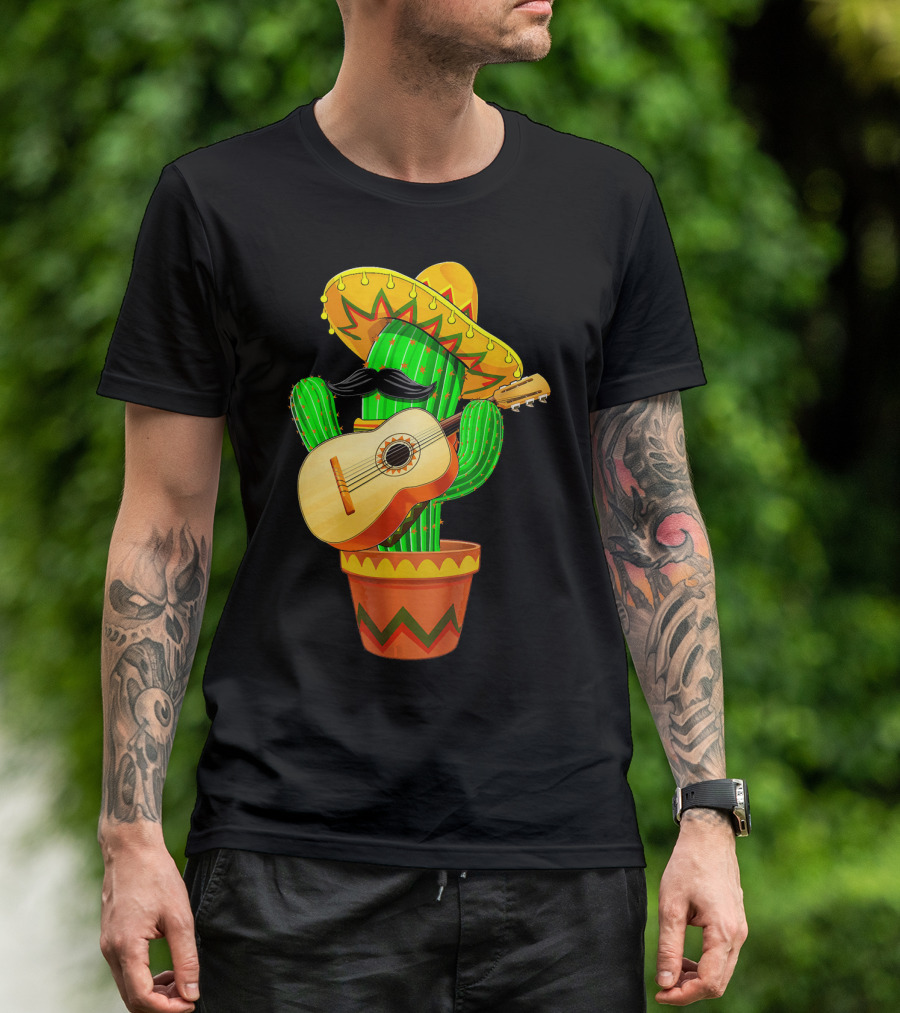 Cinco De Mayo Cactus With Sombrero And Guitar T-Shirt