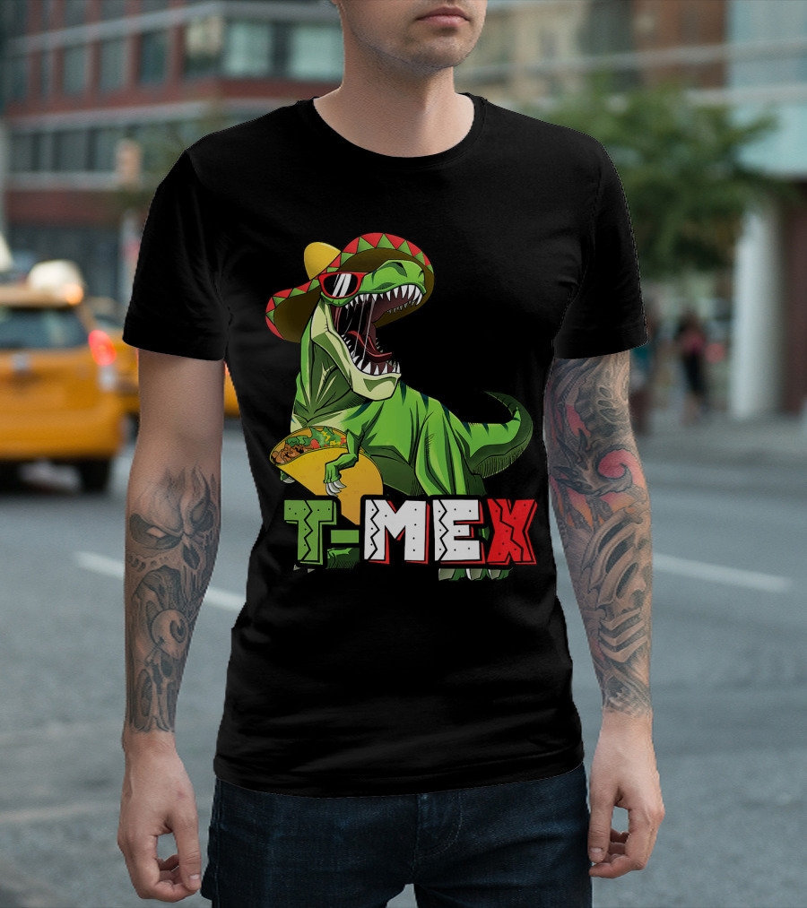 T-Mex Dinosaur Taco Holding Sombrero Sunglasses Kids Taco Tuesday Cinco T-Shirt