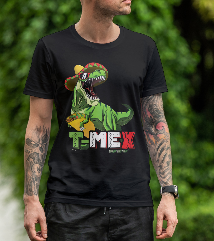 T-Mex Dinosaur Taco Holding Sombrero Sunglasses Kids Taco Tuesday Cinco T-Shirt
