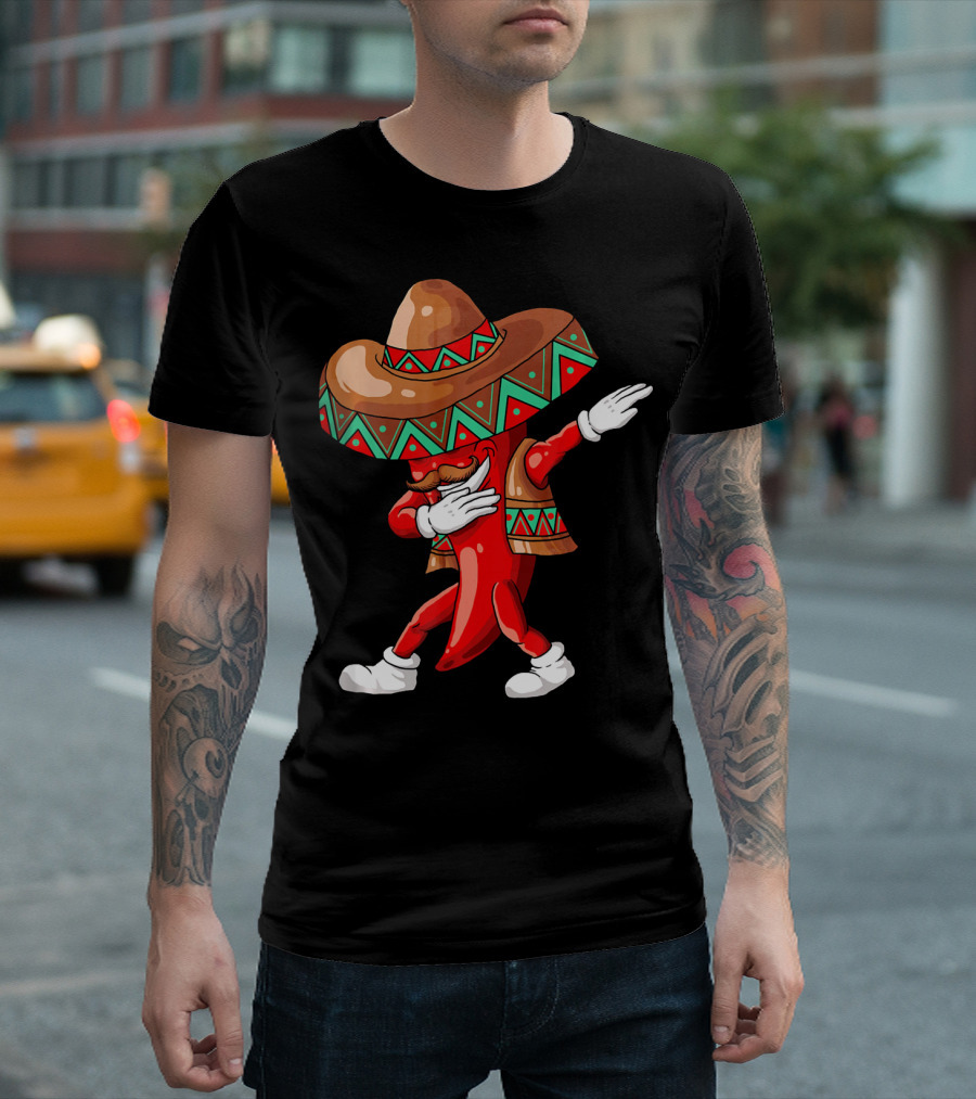 Funny Dabbing Cinco De Mayo Chili Pepper with Sombrero T-Shirt