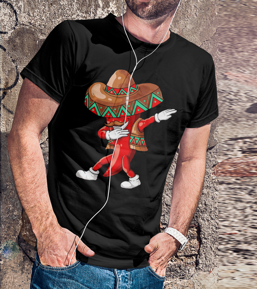 Funny Dabbing Cinco De Mayo Chili Pepper With Sombrero T-Shirt