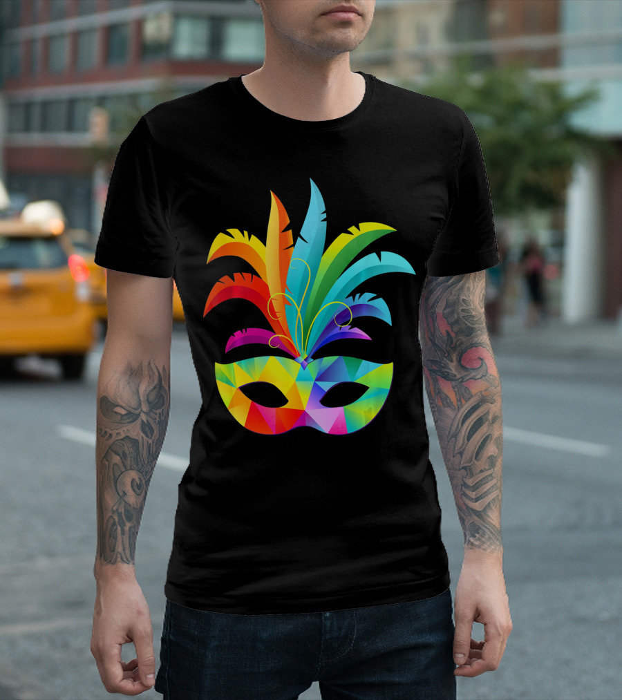 Colorful Carnival Mask Carnaval Rio De Janeiro Feathered Festival T-Shirt