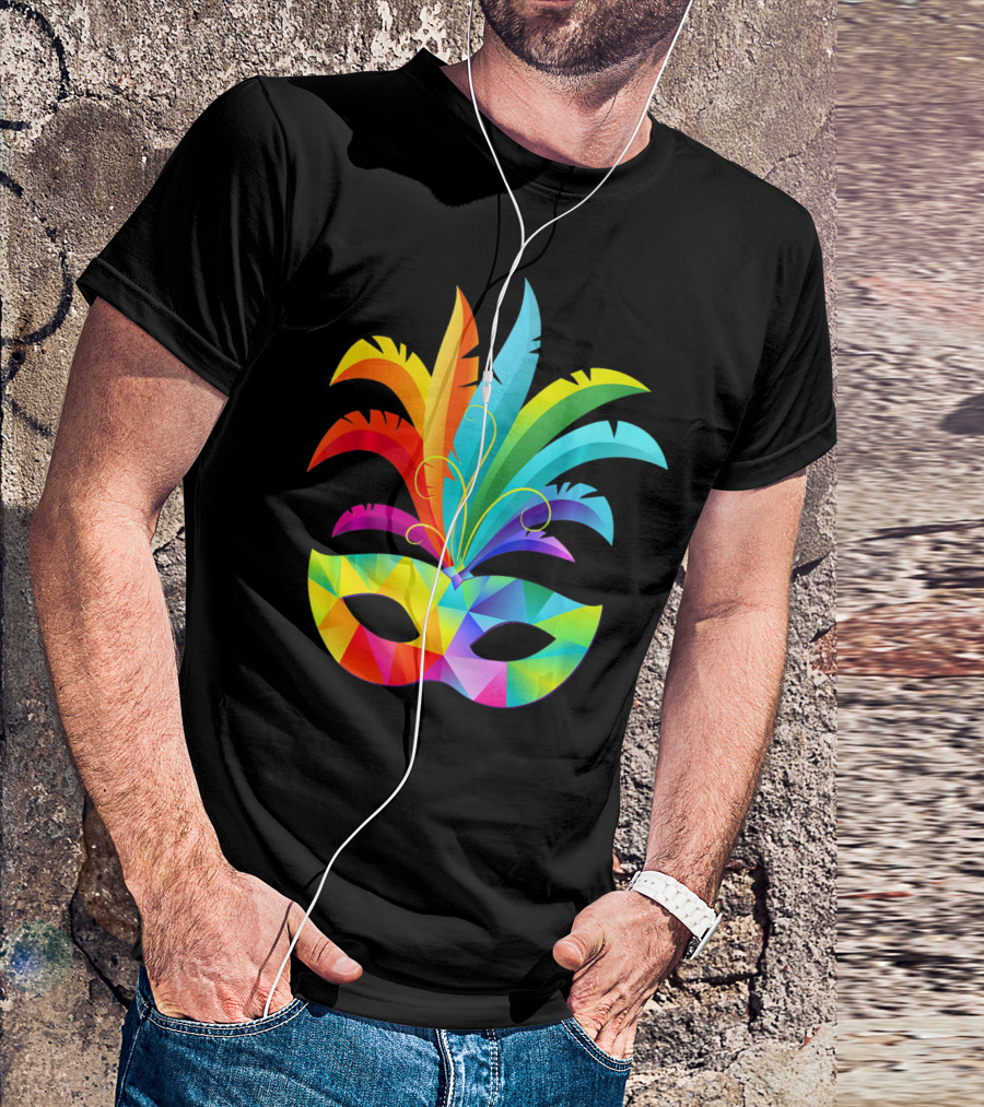 Colorful Carnival Mask Carnaval Rio De Janeiro Feathered Festival T-Shirt