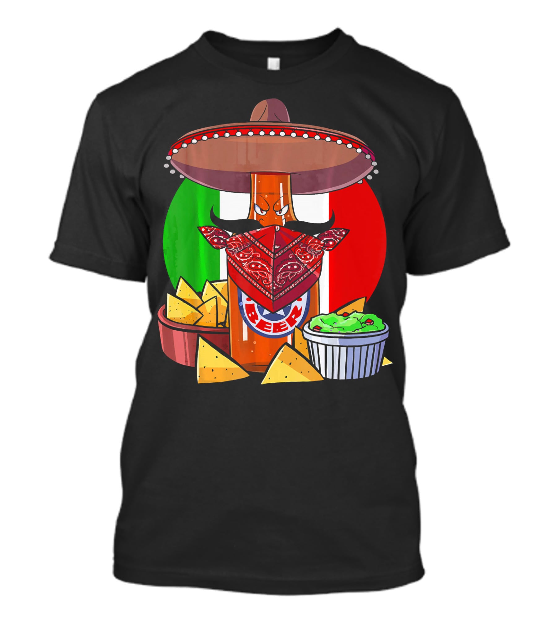 Funny Cinco De Mayo Beer Bottle With Sombrero And Guacamole Fiesta Napkin Bandana T-Shirt
