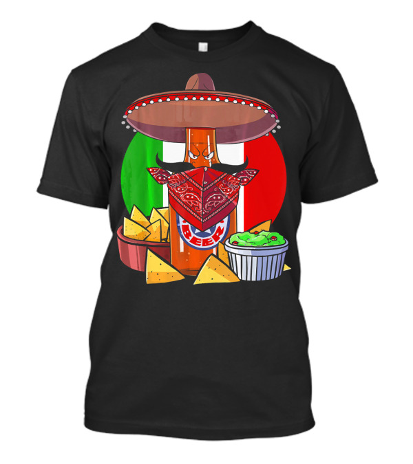 Funny Cinco De Mayo Beer Bottle With Sombrero And Guacamole Fiesta Napkin Bandana T-Shirt