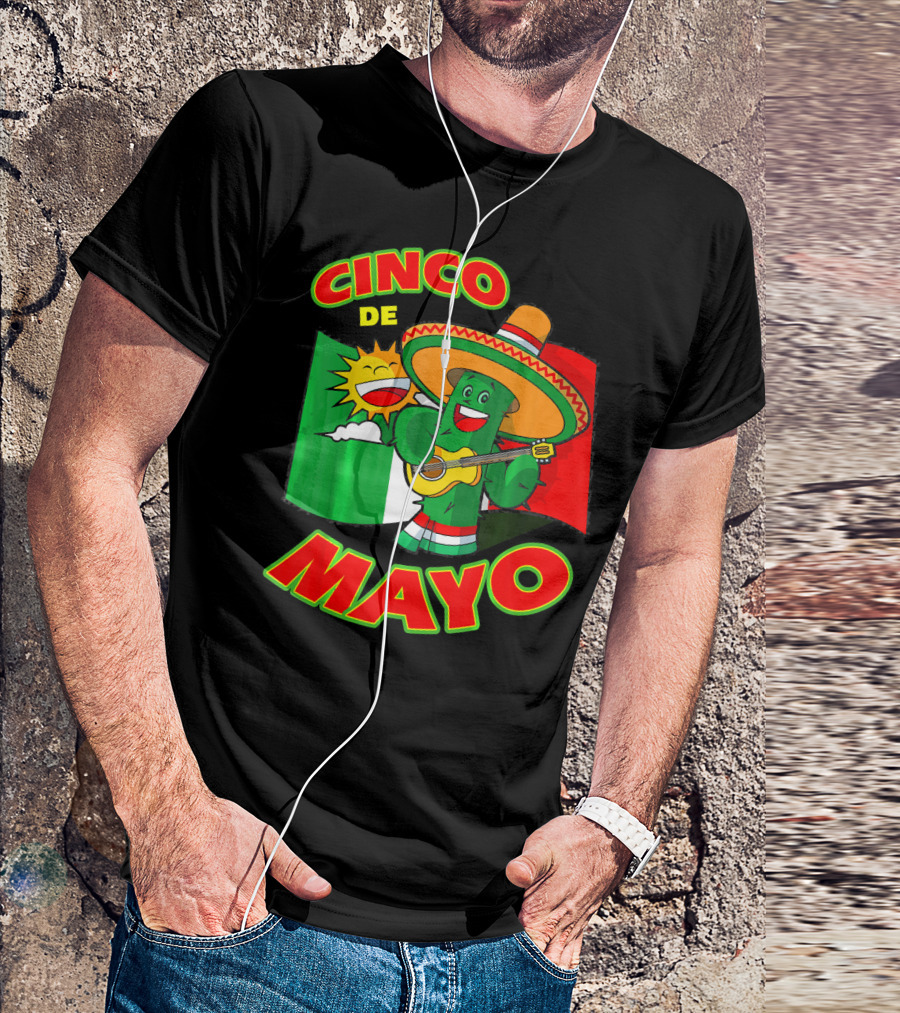 Cinco De Mayo Fiesta Cactus Sombrero Guitar Mexican Flag T-Shirt