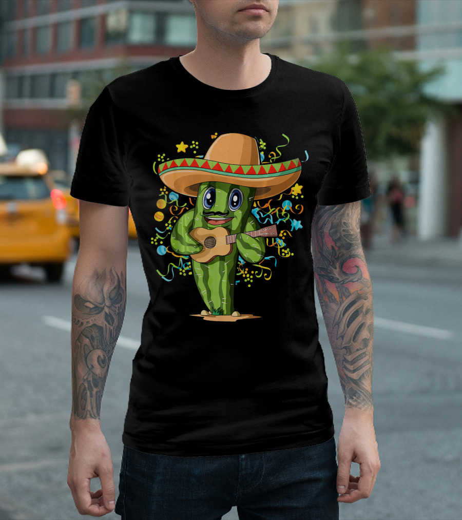 Mexican Cactus Sombrero Guitar Fiesta T-Shirt