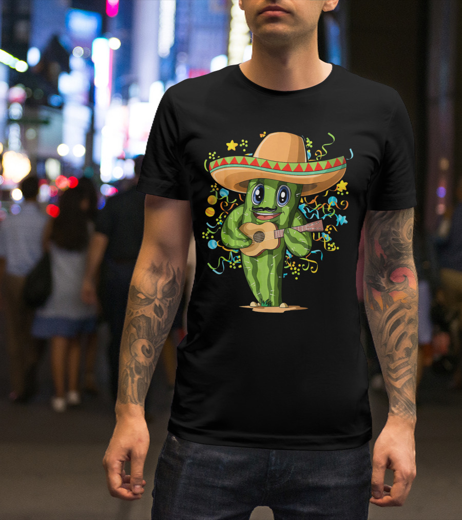 Mexican Cactus Sombrero Guitar Fiesta T-Shirt