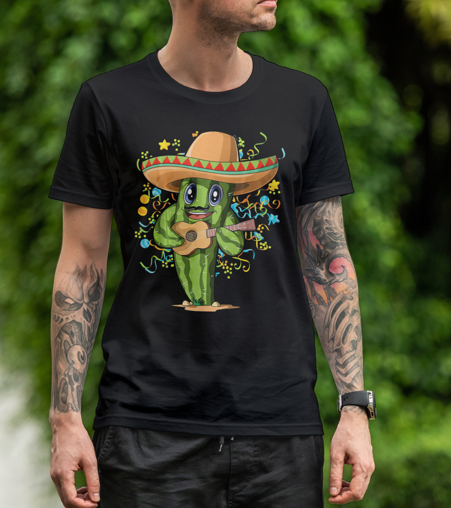 Mexican Cactus Sombrero Guitar Fiesta T-Shirt