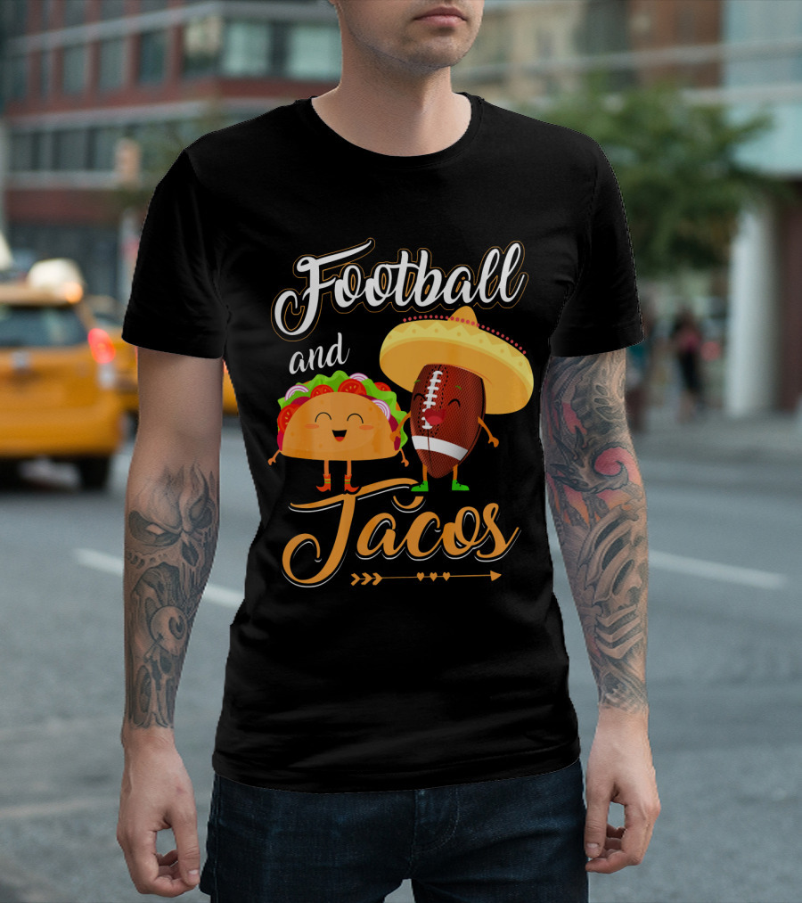 Football and Tacos Cute Cartoon Characters T-Shirt