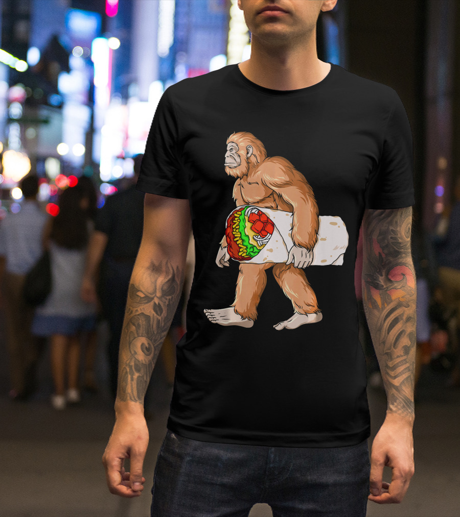 Bigfoot Carrying Burrito Sasquatch Cinco De Mayo T-Shirt
