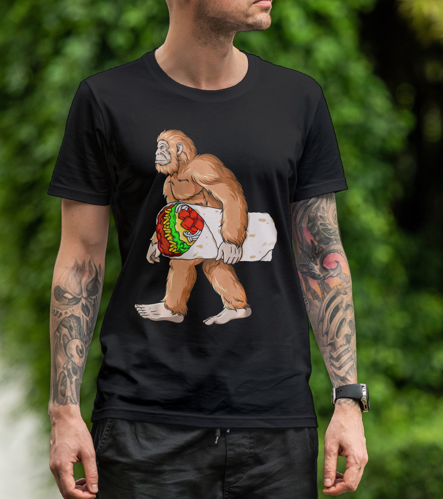 Bigfoot Carrying Burrito Sasquatch Cinco De Mayo T-Shirt