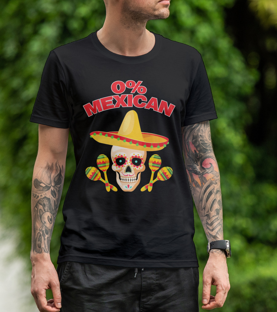 0% Mexican Sombrero Skull With Colorful Maracas For Cinco De Mayo Party T-Shirt