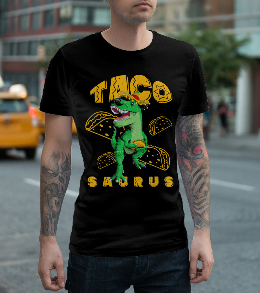 Cinco De Mayo Taco Saurus Dinosaur With Sombrero And Tacos T-Shirt