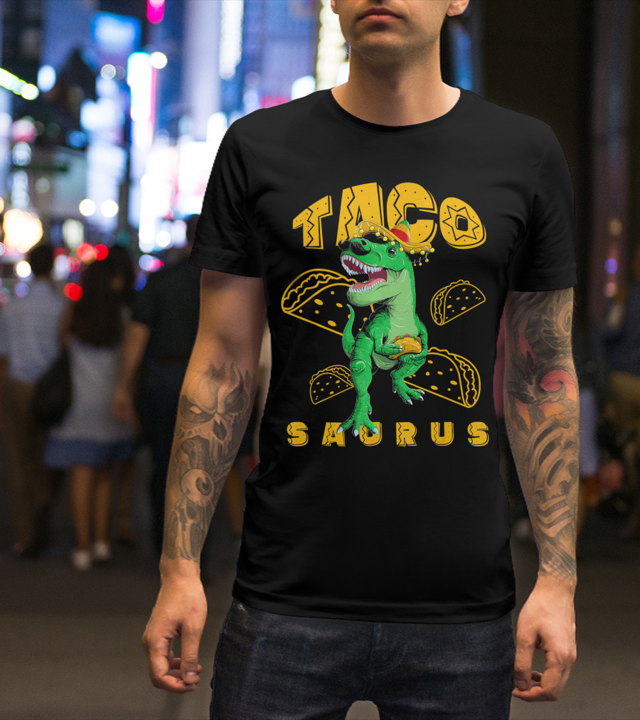 Cinco De Mayo Taco Saurus Dinosaur With Sombrero And Tacos T-Shirt