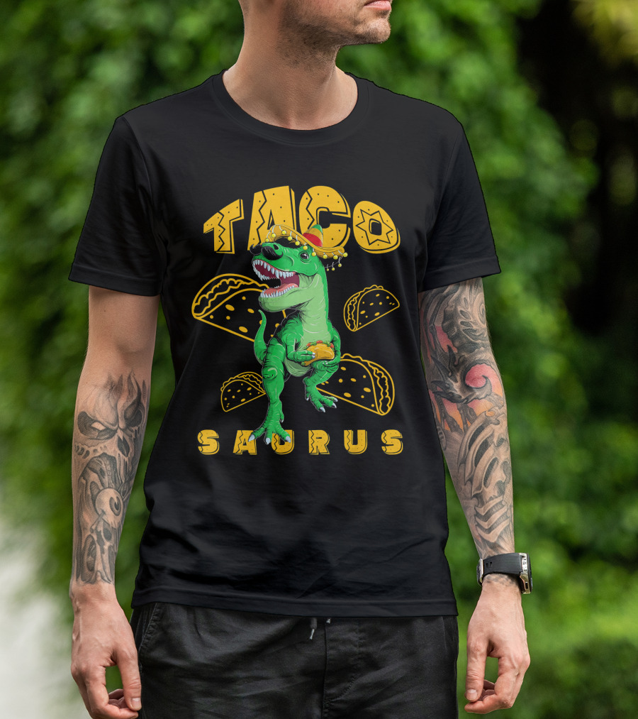 Cinco De Mayo Taco Saurus Dinosaur With Sombrero And Tacos T-Shirt