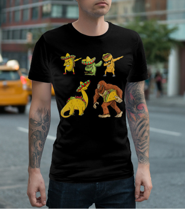 Cinco De Mayo Taco Cactus Burrito Dinosaur Sombrero Bigfoot T-Shirt