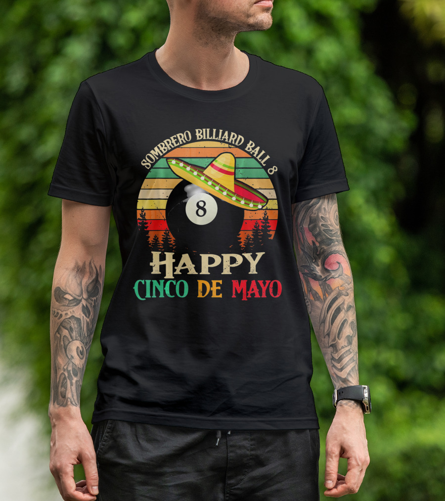 Sombrero Billiard Ball 8 Happy Cinco De Mayo T-Shirt