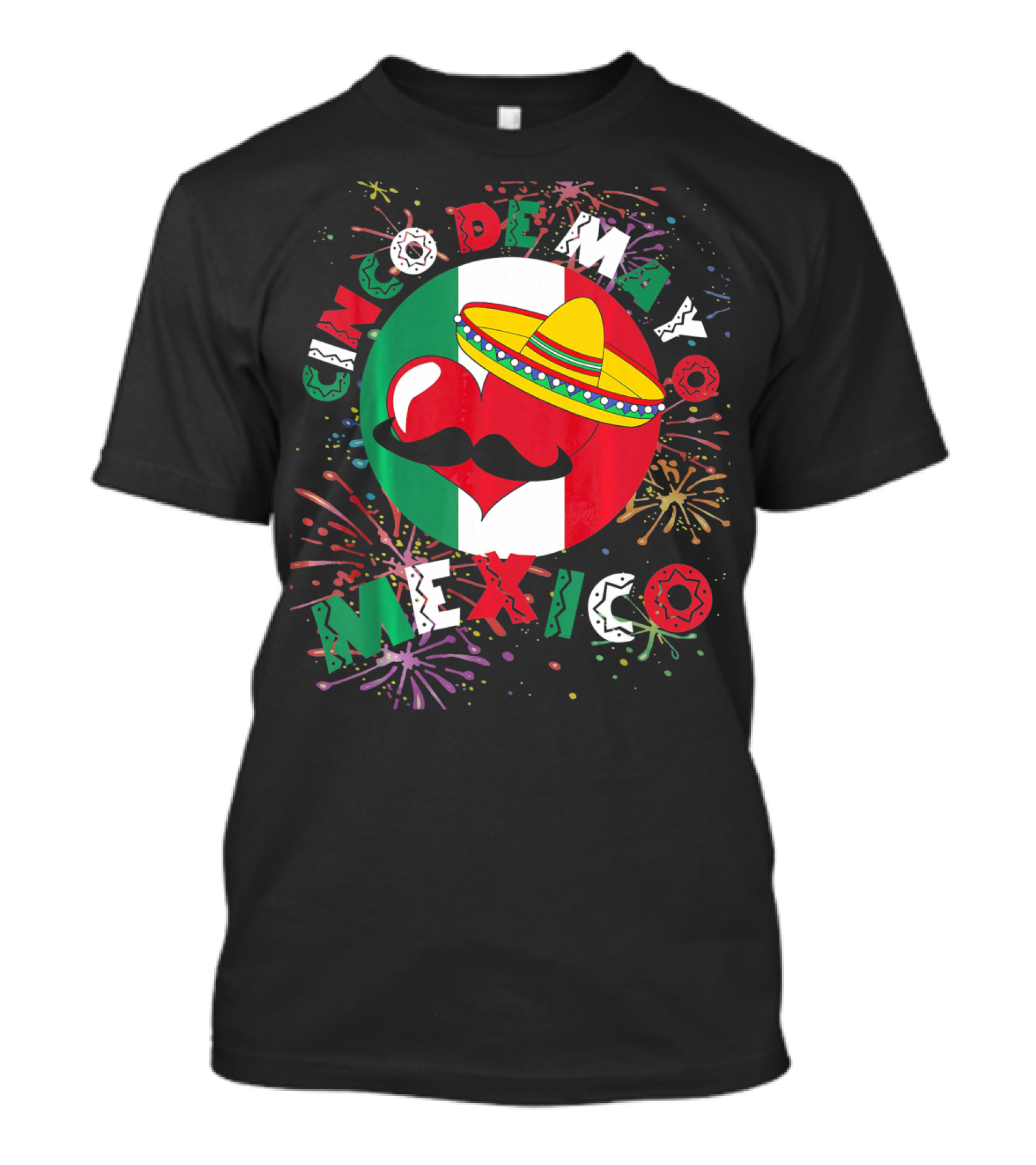 Cinco De Mayo Mexico Celebration Heart Sombrero Fireworks T-Shirt