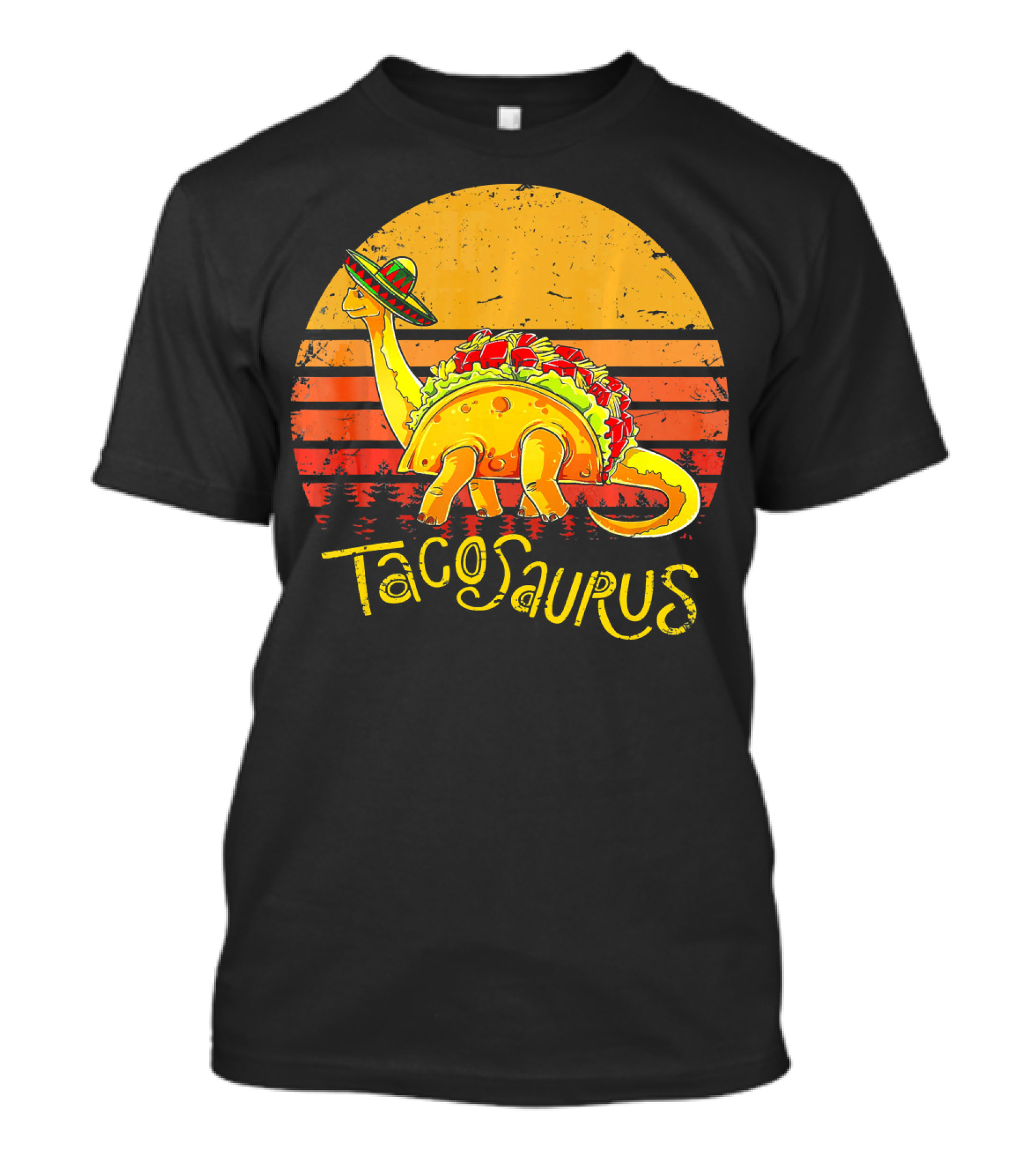 Tacosaurus Vintage Sunset Cinco De Mayo Taco Dinosaur T-Shirt