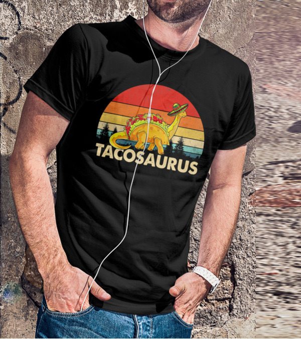 Tacosaurus Sombrero Dinosaur Cinco De Mayo Vintage Sunset T-Shirt