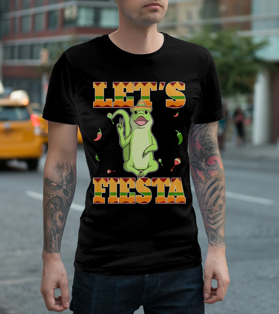 Let's Fiesta Lizard Sombrero Maracas Peppers Cinco De Mayo Mexican T-Shirt