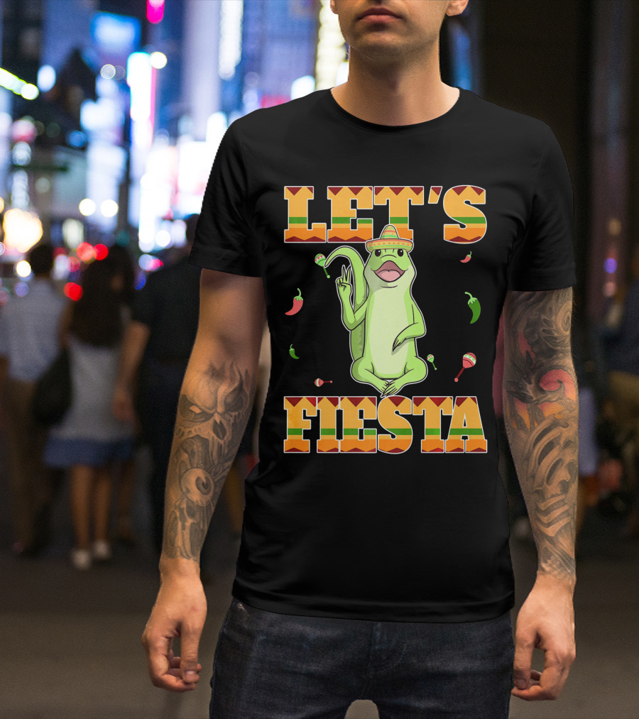 Let's Fiesta Lizard Sombrero Maracas Peppers Cinco De Mayo Mexican T-Shirt