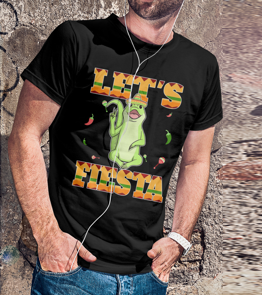 Let's Fiesta Lizard Sombrero Maracas Peppers Cinco De Mayo Mexican T-Shirt