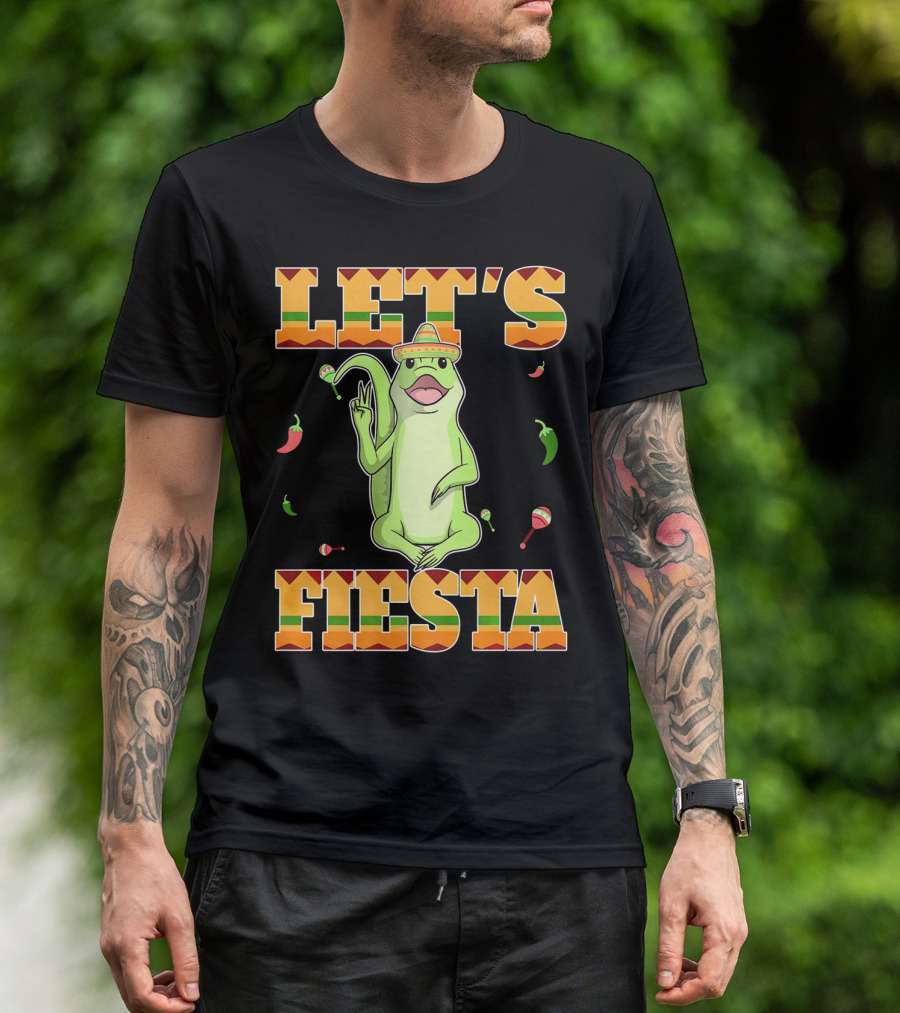 Let's Fiesta Lizard Sombrero Maracas Peppers Cinco De Mayo Mexican T-Shirt